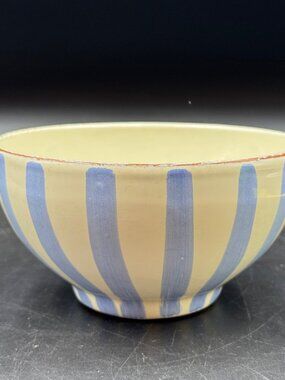 Rare Vintage Vietri Stoneware Bowl With Blue Stripes Made In Italy 3" H X 5.75"